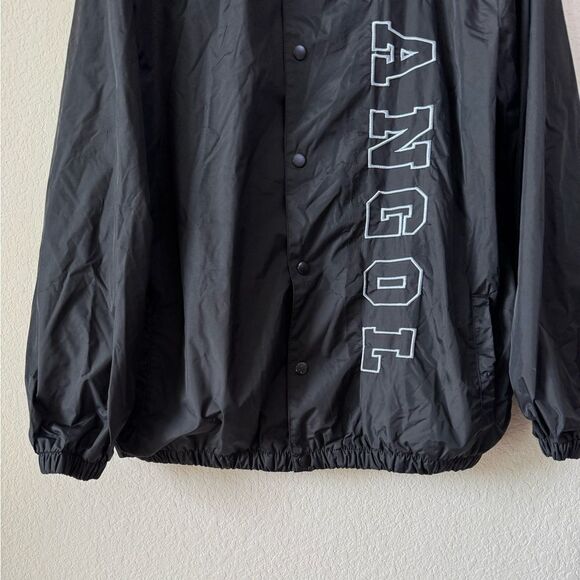 Kangol Black Snap Front Nylon Coach Jacket L Old School Windbreaker Waterproof - Picture 8 of 9